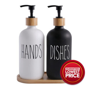 Set of 2 Modern Minimalist Glass Hand and Dish Soap Dispenser 500ml